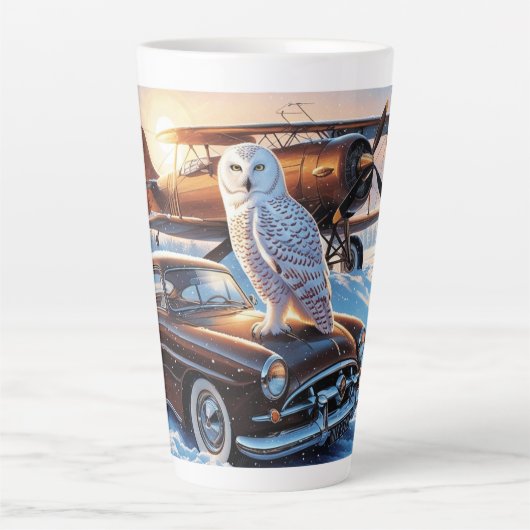 Eine Schneeeule, ein Flugzeug und ein Oldtimer Milchtasse (Vorderseite)