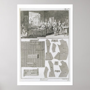 Eine Schneiderwerkstatt und Muster, aus dem 'Encyc Poster