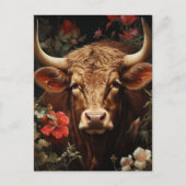 Eine schöne braune Kuh in den Blume Postkarte (Vorderseite)