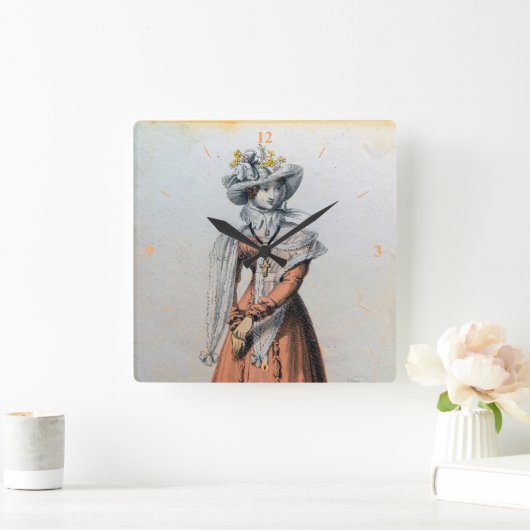Eine schöne Dame. Quadratische Wanduhr (Zuhause)