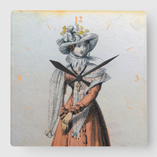 Eine schöne Dame. Quadratische Wanduhr