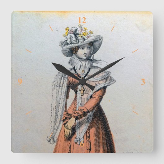 Eine schöne Dame. Quadratische Wanduhr (Vorderseite)