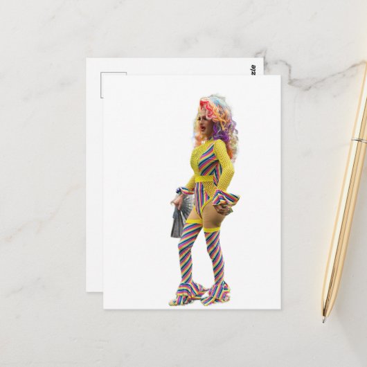 Eine schöne farbenfrohe Drag Queen Postkarte (Vorderseite/Rückseite Beispiel)
