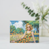 Eine schöne Frau in einem Orangenhain Postkarte (Stehend Vorderseite)