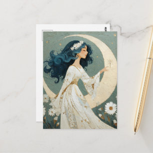 Eine schöne Frau und der Mond Postkarte