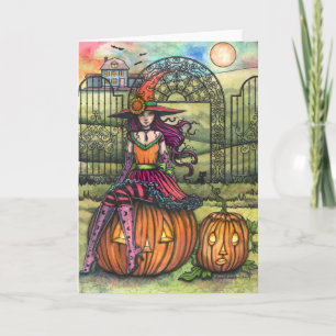 Eine schöne Halloween-bunte Hexen-Blanko-Kunstkart Karte