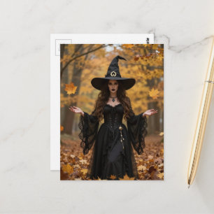 Eine schöne Hexe im Herbst Postkarte