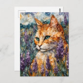 Eine schöne Ingwer Katze auf einem Lavendelfeld Postkarte (Vorne/Hinten)