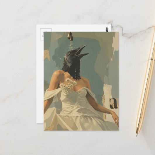 Eine schöne Krähe in der Dusch-Collage Postkarte (Vorderseite/Rückseite Beispiel)