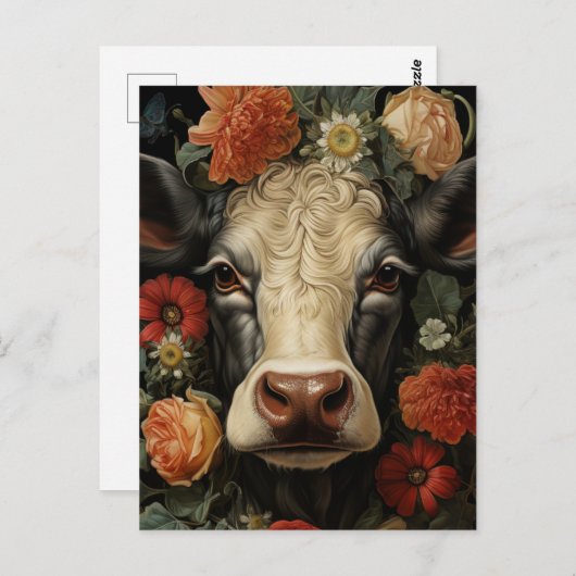 Eine schöne Kuh in den Blume Postkarte (Vorne/Hinten)