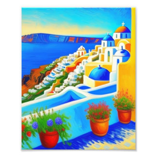 Eine schöne Malerei der Insel Santorini Fotodruck