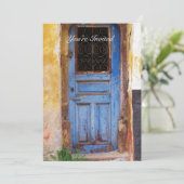 Eine schöne rustikale alte blaue Tür GRIECHENLAND  Einladung (Stehend Vorderseite)