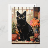 Eine schöne schwarze Katze in den Häusern Postkarte (Vorne/Hinten)