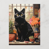 Eine schöne schwarze Katze in den Häusern Postkarte (Vorderseite)