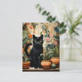 Eine schöne schwarze Katze Pose als Hauspflanze Postkarte (Stehend Vorderseite)