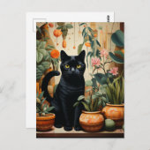 Eine schöne schwarze Katze Pose als Hauspflanze Postkarte (Vorne/Hinten)