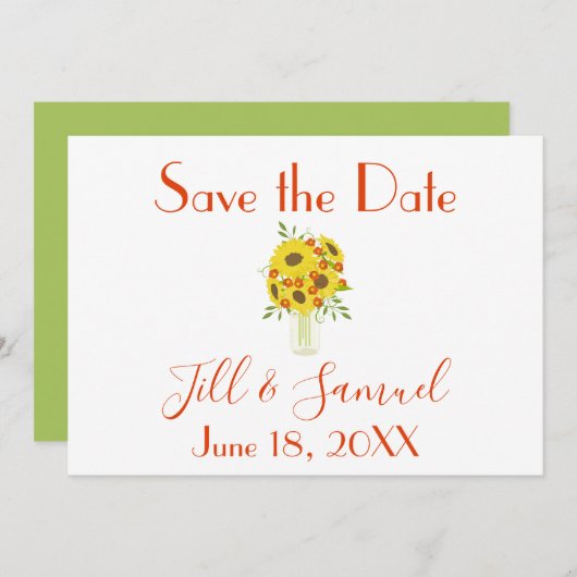 Eine schöne Vase der Sonnenblumen Save The Date (Vorne/Hinten)