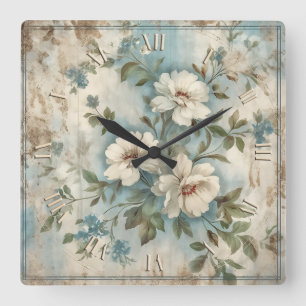 eine Schönheit der Blumen - shabby chic vintage Quadratische Wanduhr