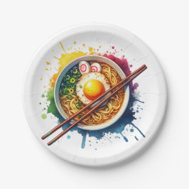 Eine Schüssel Ramen Noodles und Chopsticks Pappteller