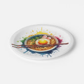 Eine Schüssel Ramen Noodles und Chopsticks Pappteller (Schrägansicht)