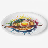 Eine Schüssel Ramen Noodles und Chopsticks Pappteller (Schrägansicht)