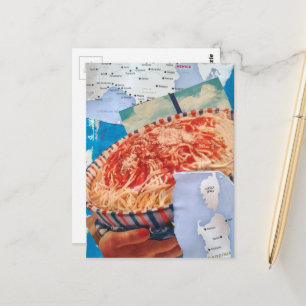 eine Schüssel Spaghetti und Italien Collage Postkarte