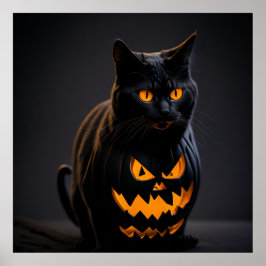 Eine schwarz-orange gestreifte Halloween-Katze Poster