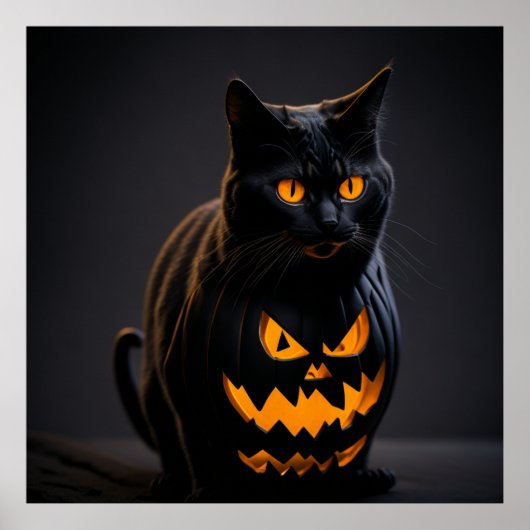 Eine schwarz-orange gestreifte Halloween-Katze Poster (Vorne)