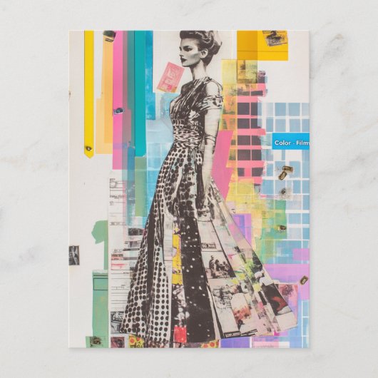 Eine Schwarz-Weiß-Kleidermode-Dame Collage Postkarte (Vorderseite)