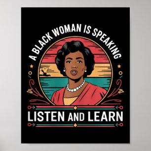 Eine schwarze Frau hört zu und lernt Junetee Poster