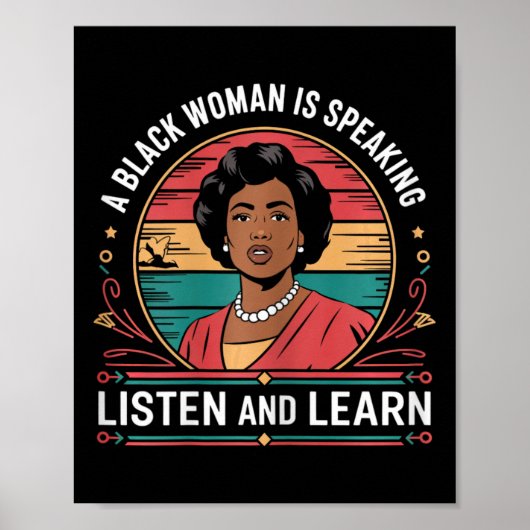 Eine schwarze Frau hört zu und lernt Junetee Poster (Vorne)