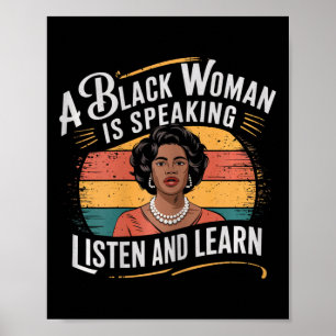 Eine schwarze Frau hört zu und lernt Junetee Poster
