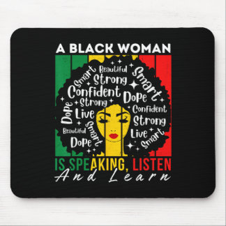 Eine schwarze Frau spricht Hören und lernen Afro W Mousepad