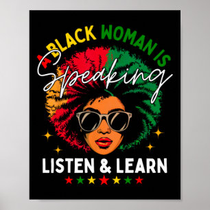 Eine schwarze Frau spricht zuhören und lernt dafür Poster