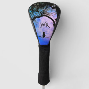 Eine schwarze Katze auf einer Draht-Vollmond-Monog Golf Headcover