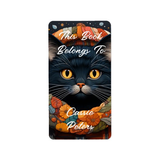 Eine schwarze Katze in einem floralen Pullover Die Adressaufkleber (Vorne)