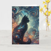 Eine schwarze Katze Karte (Gelbe Blume)