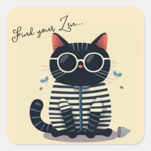 Eine schwarze Katze mit einer Brille gestreift hoo Quadratischer Aufkleber