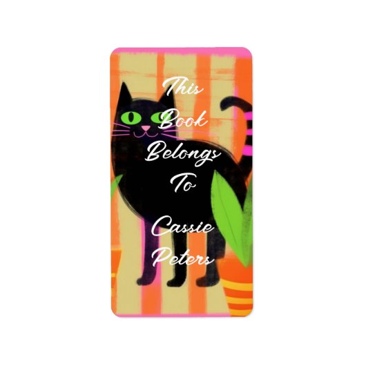 Eine schwarze Katze mit Hauspflanzen gehört zu die Adressaufkleber (Vorne)