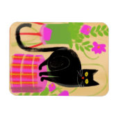 Eine schwarze Katze mit Hauspflanzen Magnet (Horizontal)