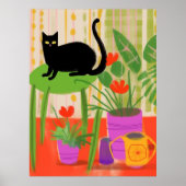 Eine schwarze Katze mit Hauspflanzen Poster (Vorne)