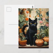 Eine schwarze Katze mit Hauspflanzen Postkarte (Vorne/Hinten)