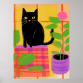Eine schwarze Katze mit Kariertem Houseplant Poster (Vorne)