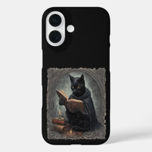 Eine schwarze Katze mit Umhang, die Halloween stud iPhone 16 Hülle