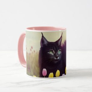 Eine schwarze Katze Tiptos durch die Tulpen - Tass Tasse
