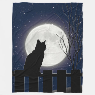 Eine schwarze Katze und ein Vollmond, Marinehimmel Fleecedecke