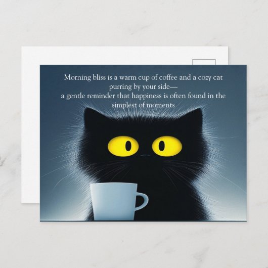 Eine schwarze Katze und eine warme Tasse Postkarte (Vorne/Hinten)