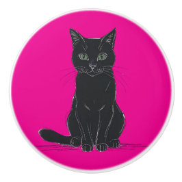 Eine schwarze Katzen-Türgriff Keramikknauf