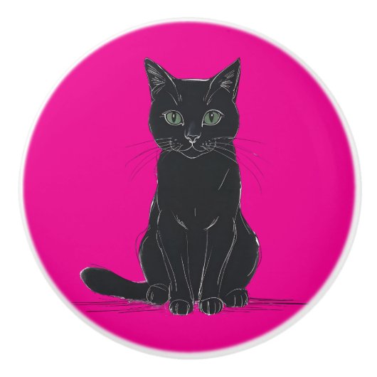 Eine schwarze Katzen-Türgriff Keramikknauf (Vorderseite)