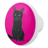 Eine schwarze Katzen-Türgriff Keramikknauf (Rechts)